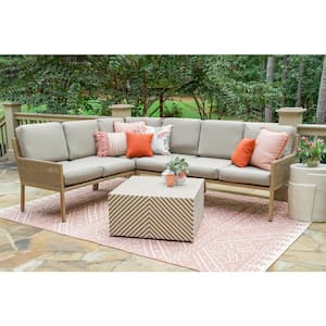 Riviera 5-Piece Wicker Outdoor Sectional Seating Set with Tan Polyester Cushions