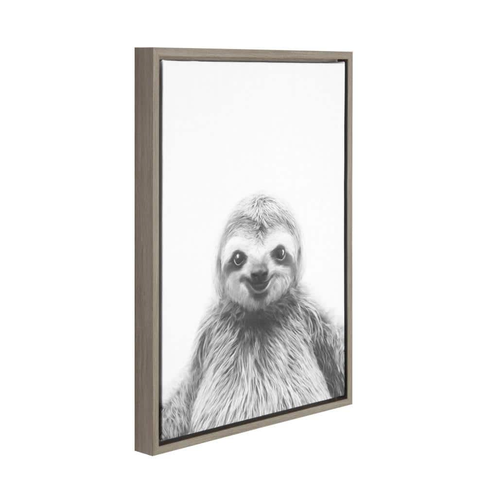 Adorable Smiling Sloth Framed Canvas Art for Nursery