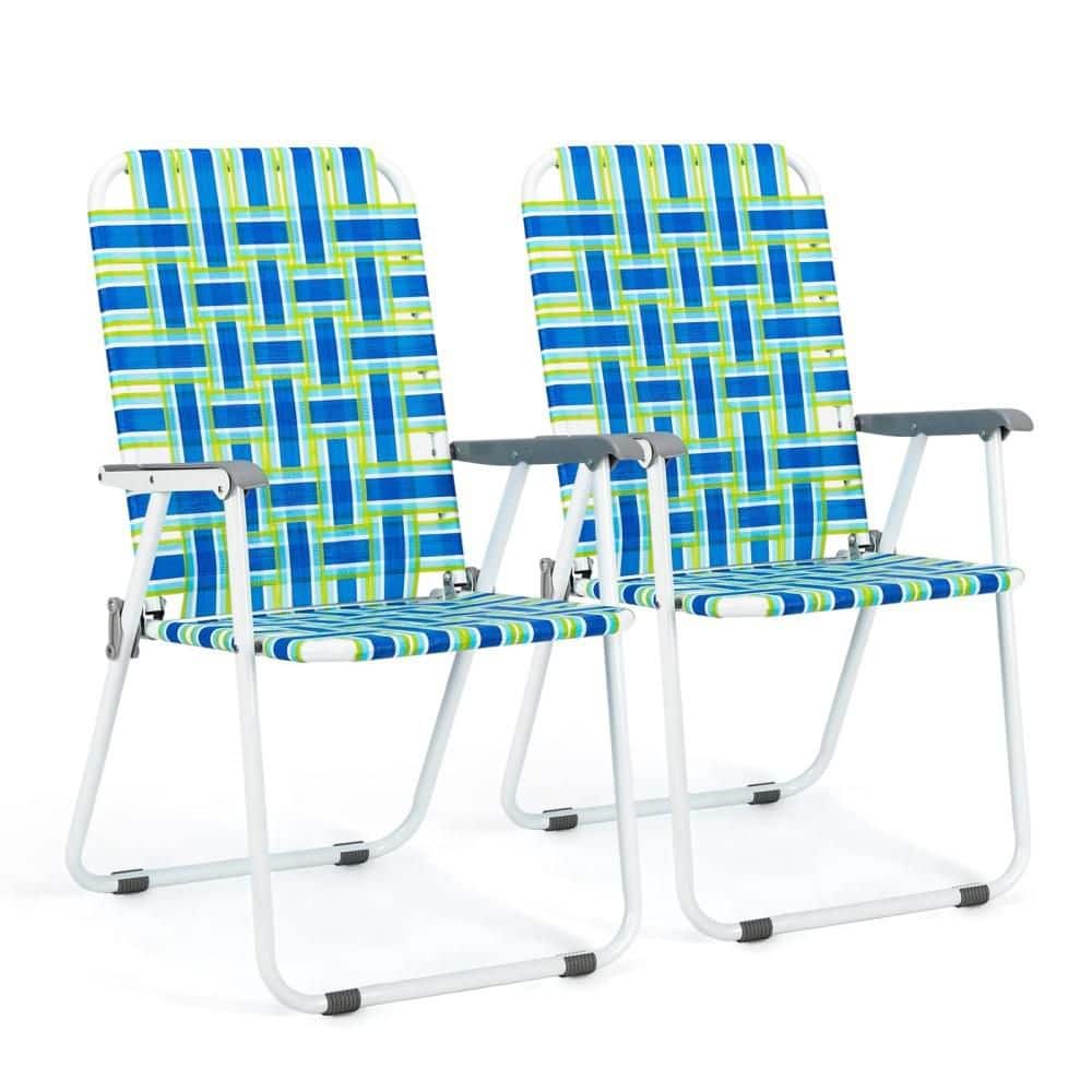 2-Set Webbed Folding Lawn Chairs for Yard, Garden Dining, Beach, Camping Chairs and Beach Chairs for Adults, Blue price history on PriceWatchPro