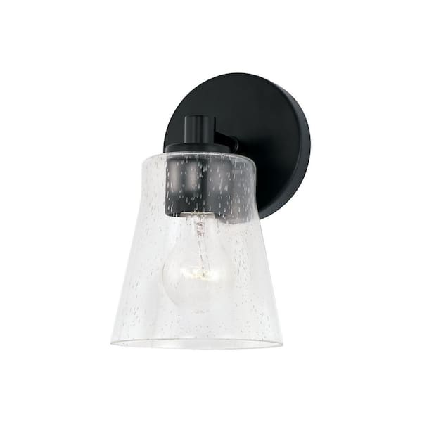 HOMEPLACE LIGHTING Baker 5.5 in. 1-Light Sconce in Matte Black with Clear Seeded Glass
