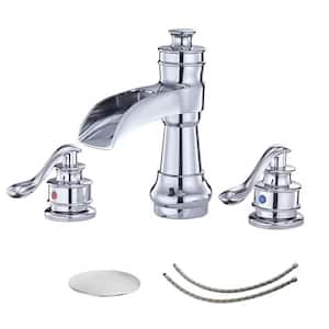 8 in. Widespread Double Handle Waterfall Bathroom Faucet Brass Sink Vanity Faucet with Drain Assembly in Polished Chrome