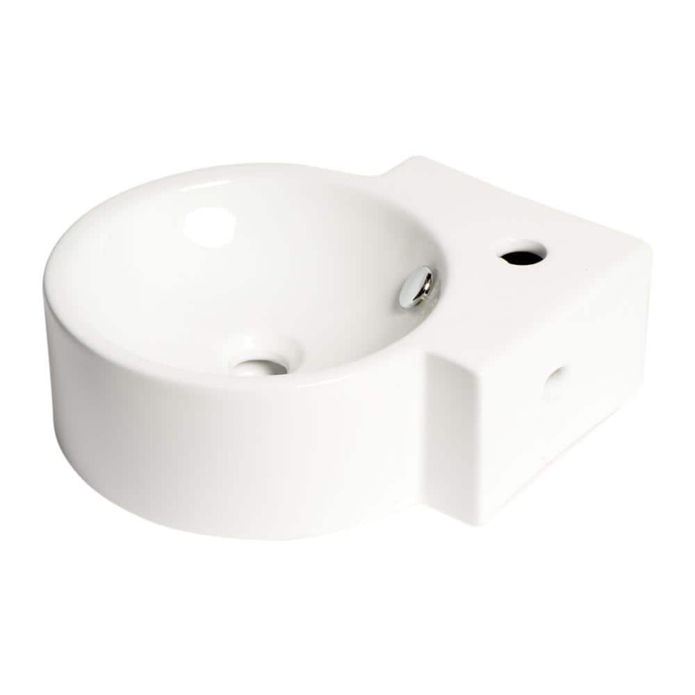 White Ceramic Wall-Mount Oval Bathroom Sink with Overflow