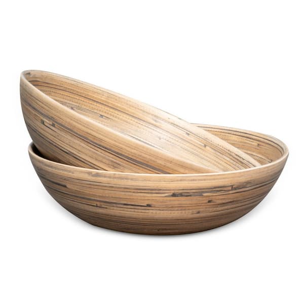 Lexa 12 in. 118 fl. oz. Black Bamboo Serving Bowl (Set of 2)