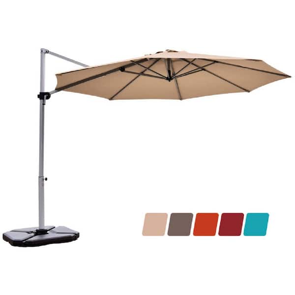 Costway 11 ft. Aluminum Tilt Cantilever Offset Patio Umbrella in Beige with 360-Degrees Rotation