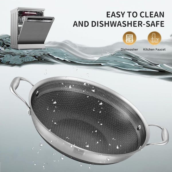 Hybrid Tri-Ply Stainless Steel Wok Pan 12 in. Ceramic Nonstick