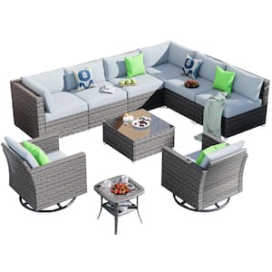 Muses Gray 10-Piece Wicker Outdoor Patio Conversation Seating Set with Gray Cushions