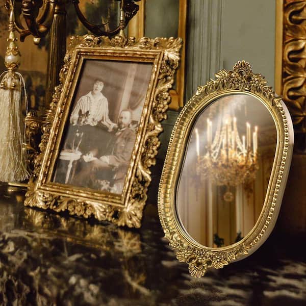 Vintage Series Gold Rectangle Resin Mirror Tray 12.2 in. with