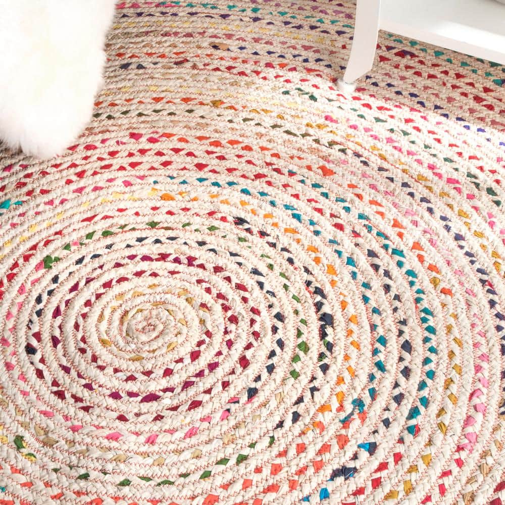 Handmade Ivory Cotton Oval Braided 5' x 8' Rug