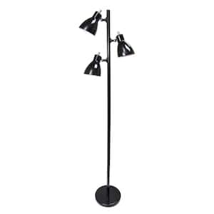 64 in. Black Tall Traditional 3 Light Metal Tree Floor Lamp with Metal Adjustable Spotlight Shade