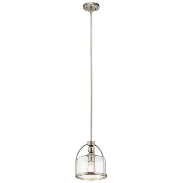 KICHLER 1-Light Brushed Nickel Transitional Shaded Kitchen Mini Pendant Hanging Light with Clear Glass