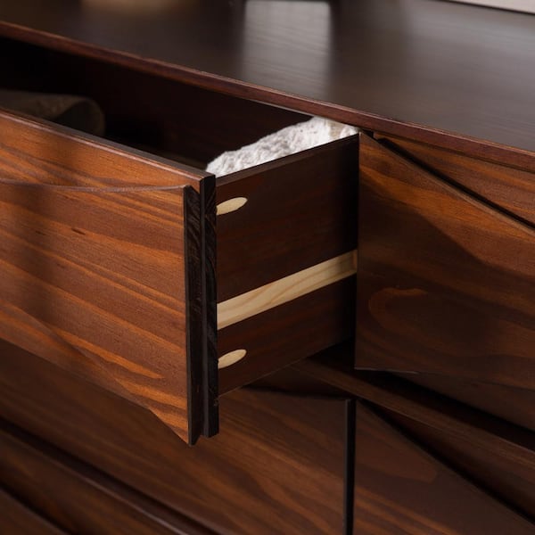 Walker Edison Furniture Company Mid-Century Modern Walnut 6-Drawer 58.5 in.  Dresser with Curved Detailing HD10002 - The Home Depot