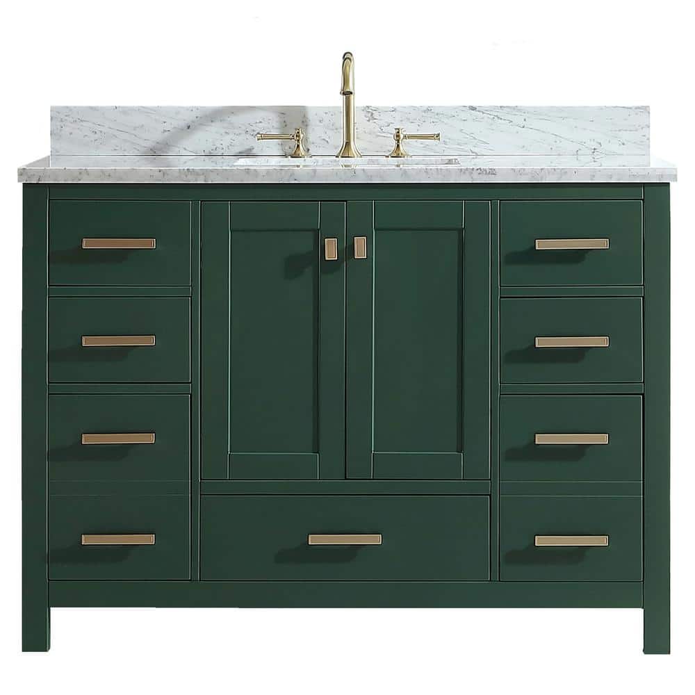 Shylah 48 in.W x 22 in.D x 35.4 in.H Free-standing Single Sink Bath Vanity in Green with Straight Marble Vanity Top