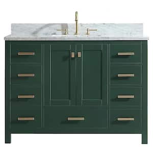 Shylah 48 in.W x 22 in.D x 35.4 in.H Free-standing Single Sink Bath Vanity in Green with Straight Marble Vanity Top