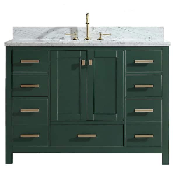 Unbranded Shylah 48 in.W x 22 in.D x 35.4 in.H Free-standing Single Sink Bath Vanity in Green with Straight Marble Vanity Top