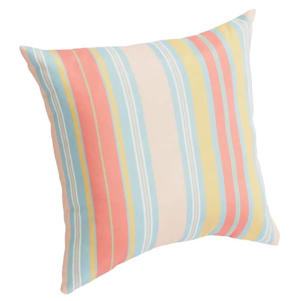 18 in. x 18 in. Outdoor Patio Throw Pillow in Pink Bimini Stripe
