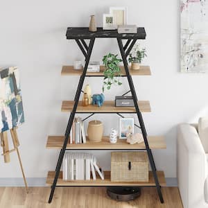 65.7 in. Tall Natural Particle Board Modern 5-Shelf Bookcase with LED Light