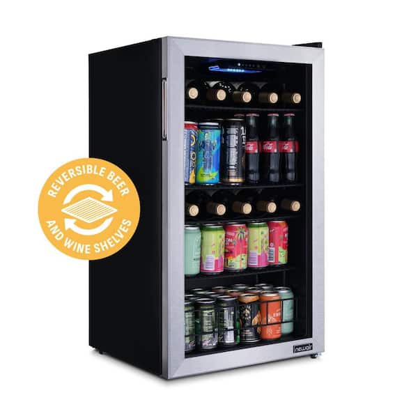 NewAir 19 in. Single Zone 126 (12 oz.) Cans, Beverage and Wine Cooler Fridge with Flip Shelf, in Stainless Steel