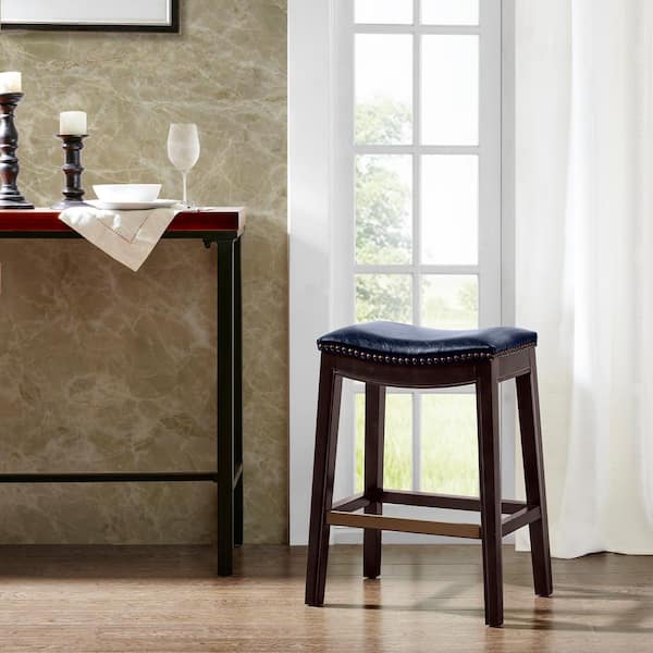 Nomad 27.36 in. Navy Wood Counter Stool with Saddle