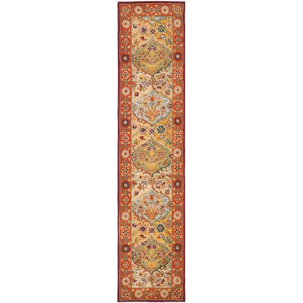 SAFAVIEH Heritage Multi/Red 2 ft. x 14 ft. Floral Border Geometric Runner Rug