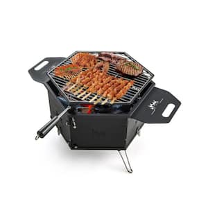1- Burner Rotatable Portable Charcoal Grill in Black with Foldable Body and Legs with Handles