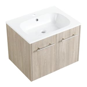 Yunus 23 in. W x 18 in. D x 18 in. H Wall Mounted Bath Vanity in White Oak with White Gel Top and White Sink