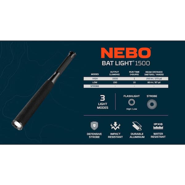 NEBO 1500 Lumens Alk Battery LED Defensive Flashlightbat NEB-FLT-0038 - The  Home Depot