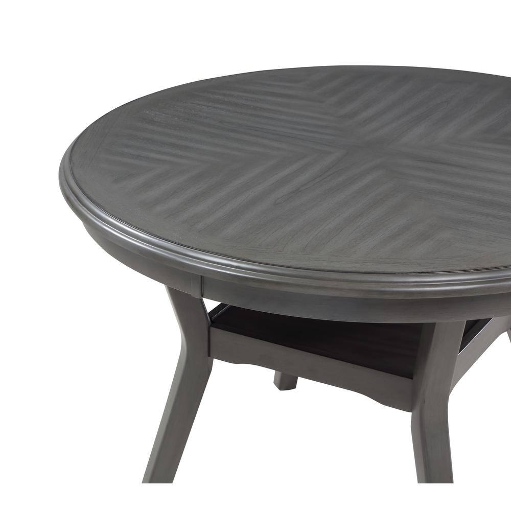 Gray Round Wood Dining Table with 4 Upholstered Chairs