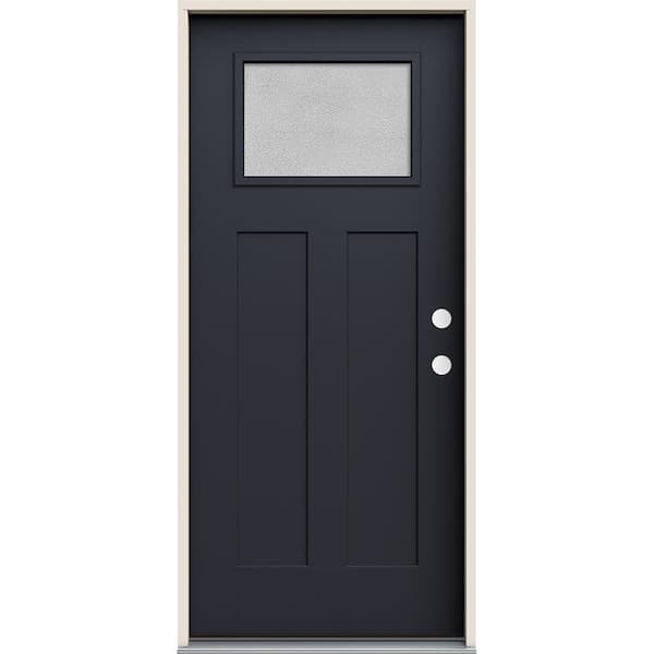 JELD-WEN 36 in. x 80 in. Left-Hand 1/4 Lite Craftsman Micro-Granite Glass Black Fiberglass Prehung Front Door