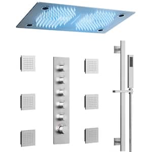 Height-adjustable 31-Spray 27.5in. Dual Shower Heads Ceiling Mount Fixed and Handheld Shower Head 2.5 GPM in Nickel