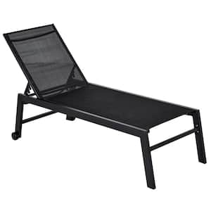 Outsunny Outdoor Lounge Chair, Patio Lounger with 5-Position Reclining Backrest and 2 Wheels for Poolside, Beach, Lawn