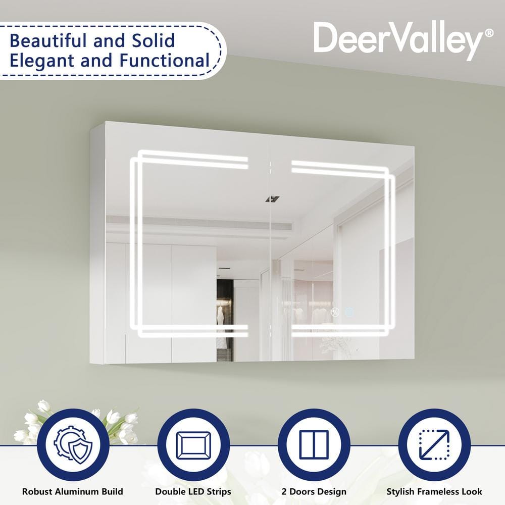 Silver Aluminum LED Medicine Cabinet with Mirror and Bluetooth Speaker