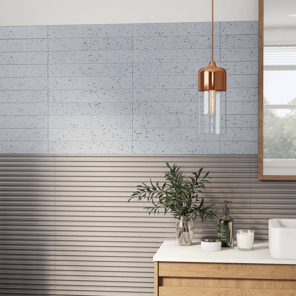 Fusion Brick 2.48" x 15.74" Denim Blue Terrazzo Subway Wall Tile