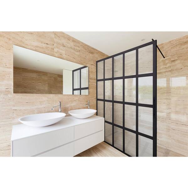 Coastal Shower Doors - Gridscape Series V1 36 in. x 72 in. Divided Light Shower Screen in Matte Black and Clear Glass