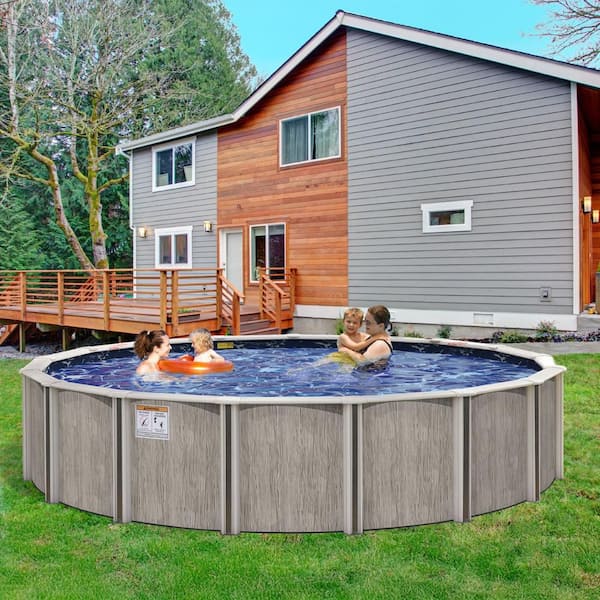 Aspen Wood 30 ft. Round 54 IN. Deep Above Ground Starter Pool Package