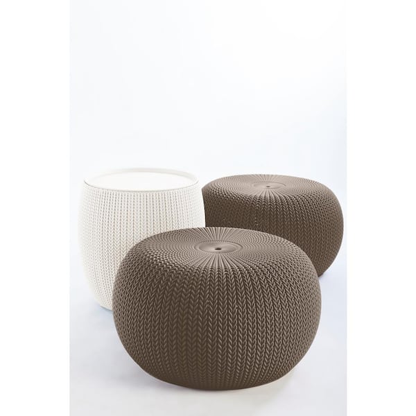 Keter KNIT Cozy Urban Harvest Brown and Oasis White 3-Piece All-Weather Patio Conversation Set