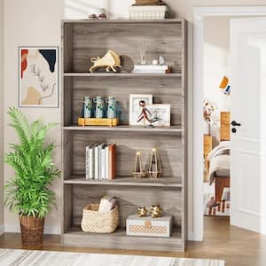 Eulas 70.8 in. Tall Beige Gray Wood 9-Shelf Standard Bookcase, Open Display Shelf Storage Cabinet with Interior Shelves