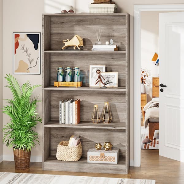 BYBLIGHT Eulas 70.8 in. Tall Beige Gray Wood 9-Shelf Standard Bookcase, Open Display Shelf Storage Cabinet with Interior Shelves