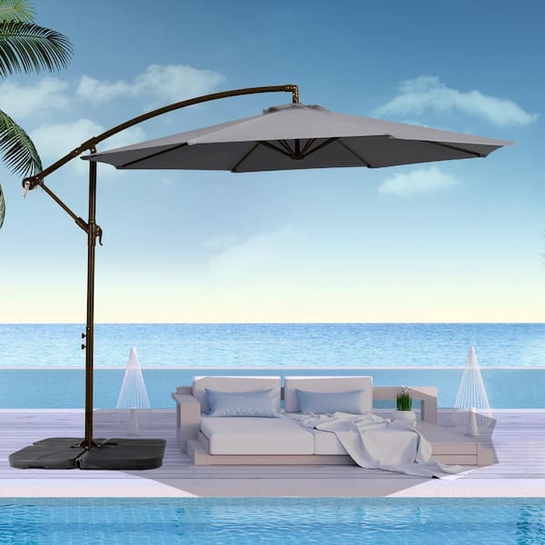 JEAREY 10 ft. Cantilever Offset Umbrella Patio Umbrella in Gray