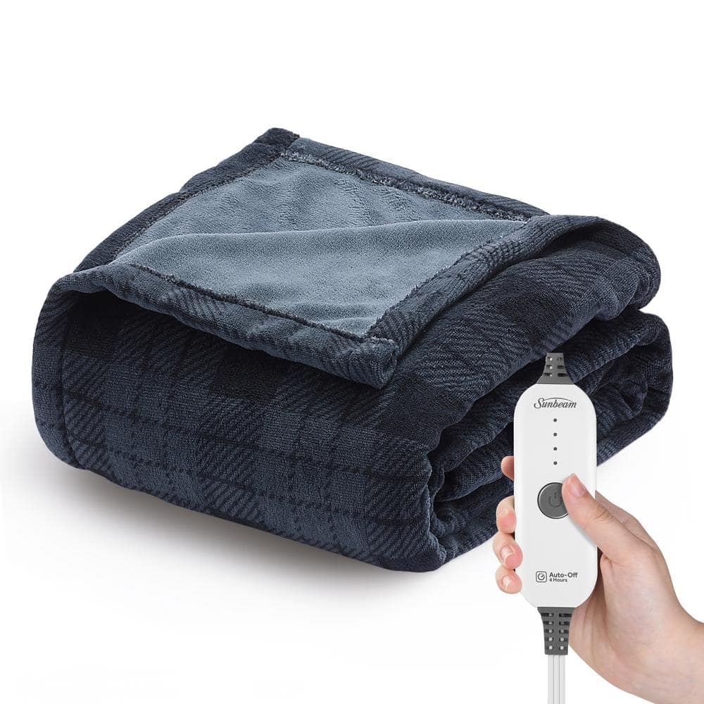 Sunbeam 50 in. x 60 in. Nordic Premium Heated Throw Electric Blanket, Blue Frankfurt Plaid 12534