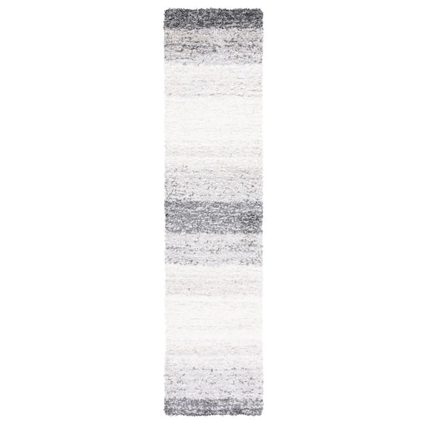 Berber Shag 2 ft. x 9 ft. Gray/Charcoal Striped Gradient Runner Rug