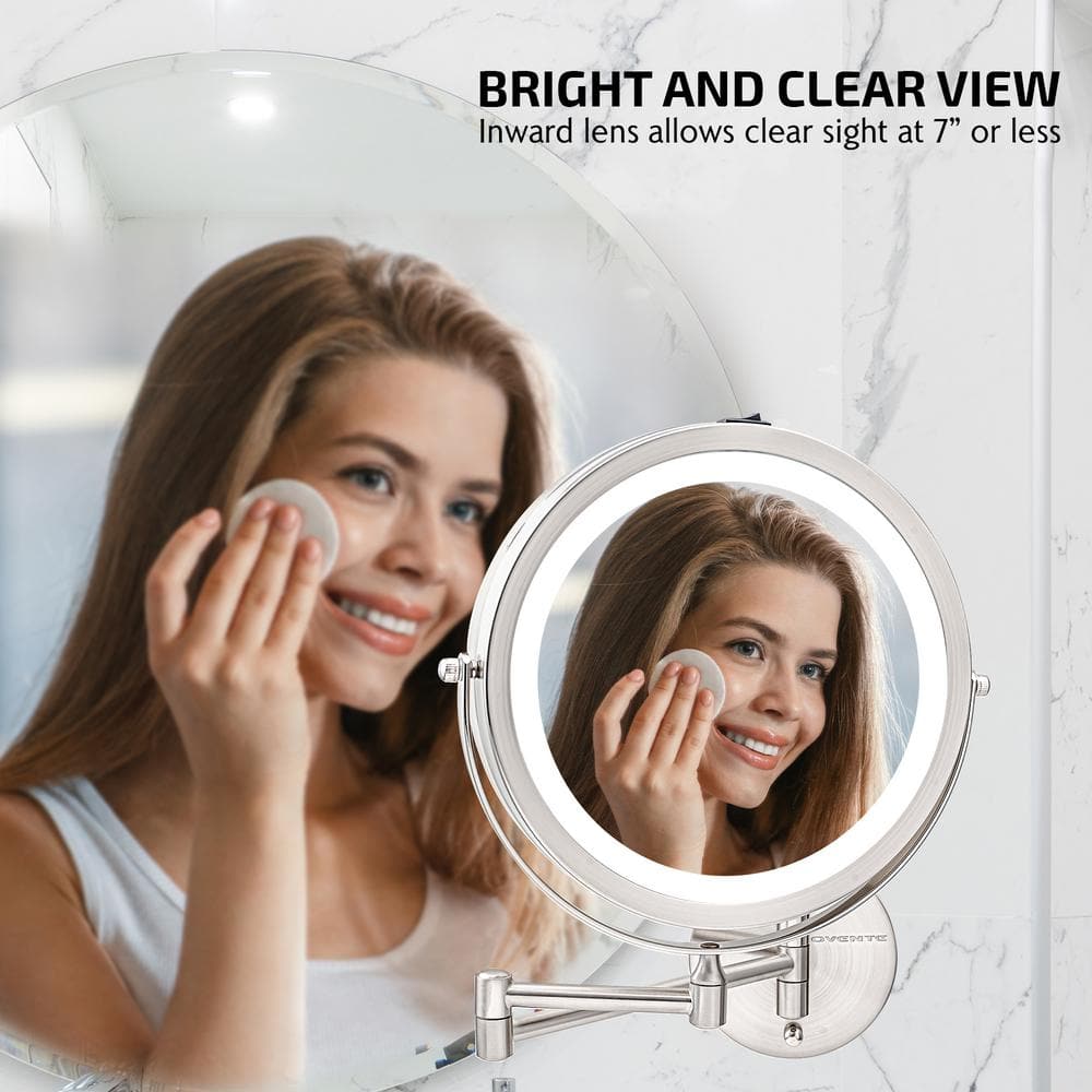 Nickel Brushed Round LED Wall Mounted Magnifying Mirror