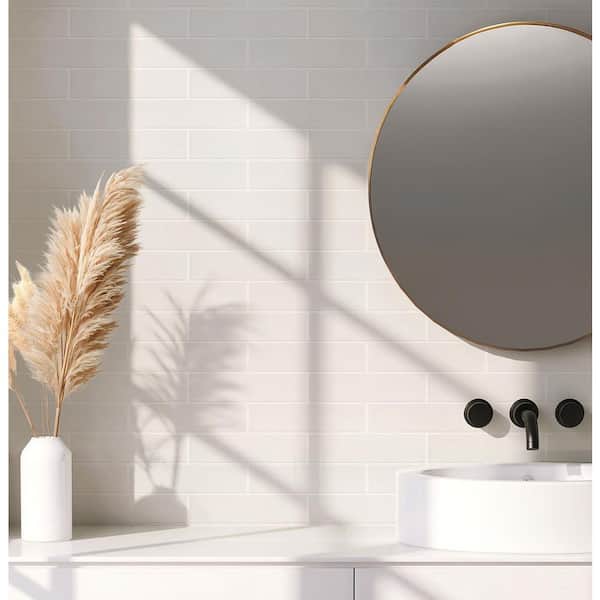 Take Home Tile Sample - Gloss White 2.5 in. x 5 in. Ceramic Wall Tile Sample