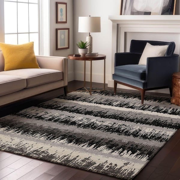 Mayfield Premium Machine Washable Abstract AMF1013 Black 3 ft. x 4 ft. Area Rug