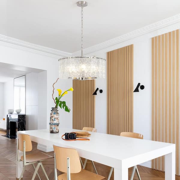 5-Light Nickel Modern Glass Sheet Candlestick Hanging Linear Chandelier Lighting with Glass Sheet for Kitchen Island