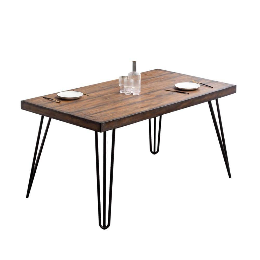 Teak Wood and Metal 72 in. Outdoor Rectangular Industrial Dining