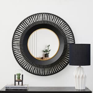 Small Round Black Modern Mirror (2.36 in. H x 35.04 in. W)