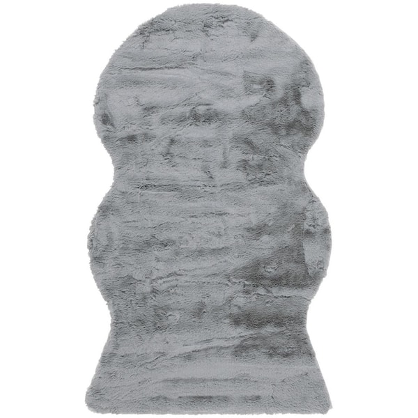 Faux Sheep Skin 3 ft. x 5 ft. Gray Flokati Solid Color Area Rug