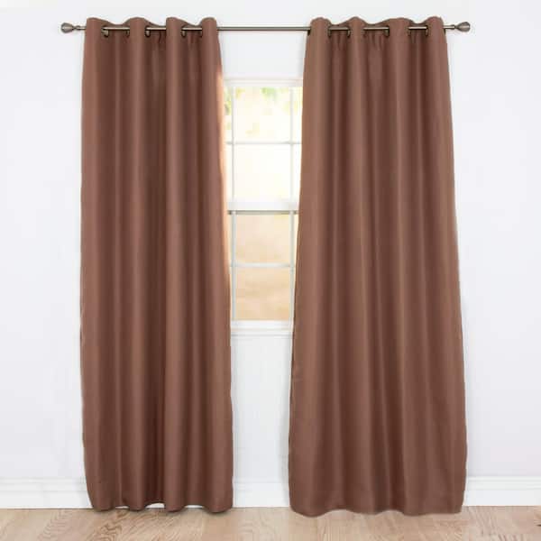 Lavish Home Linen Look Chocolate Chevron Blackout Curtain - 56 in. W x 84 in. L