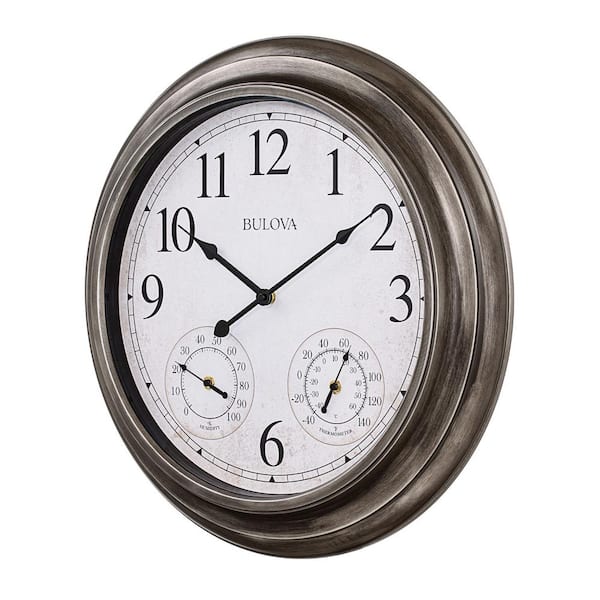 Bulova Indoor Outdoor Molded Silver, 24 Inch Outdoor Wall Clock