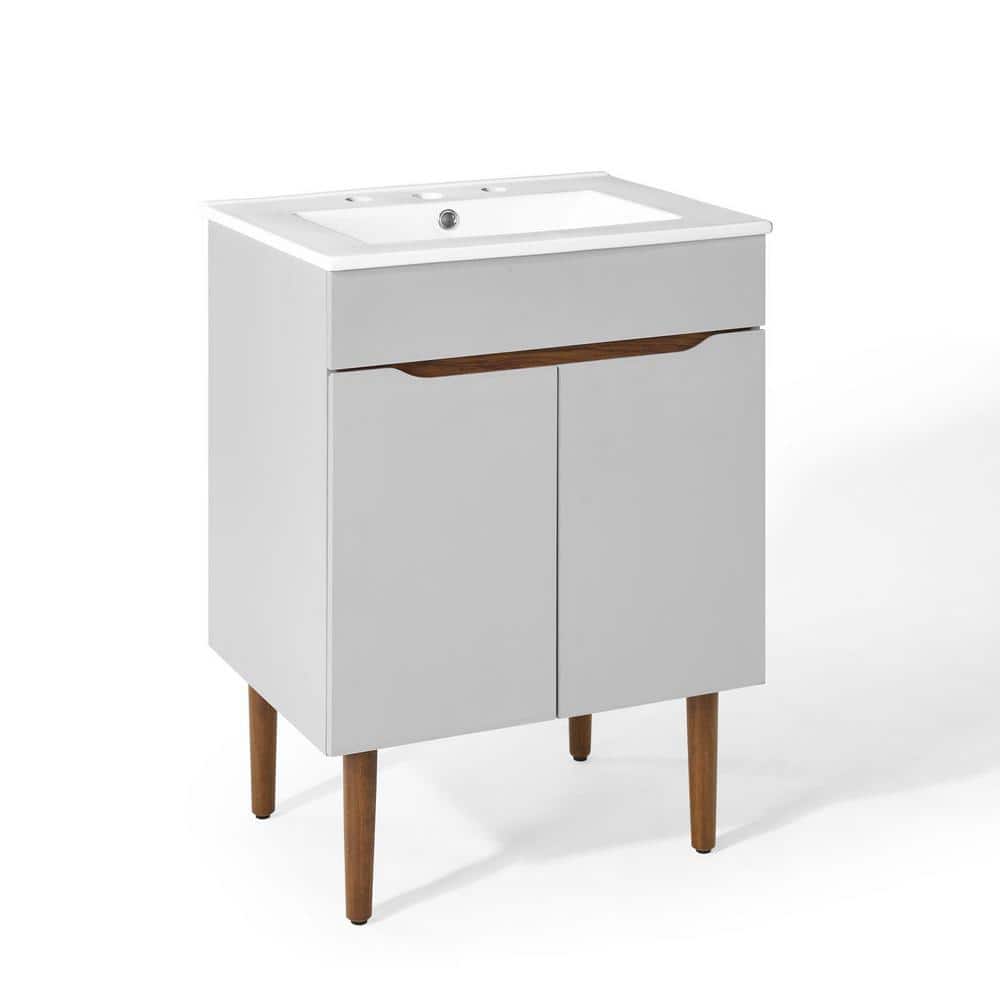 Gray and White Mahogany Freestanding Bathroom Vanity with Ceramic Sink